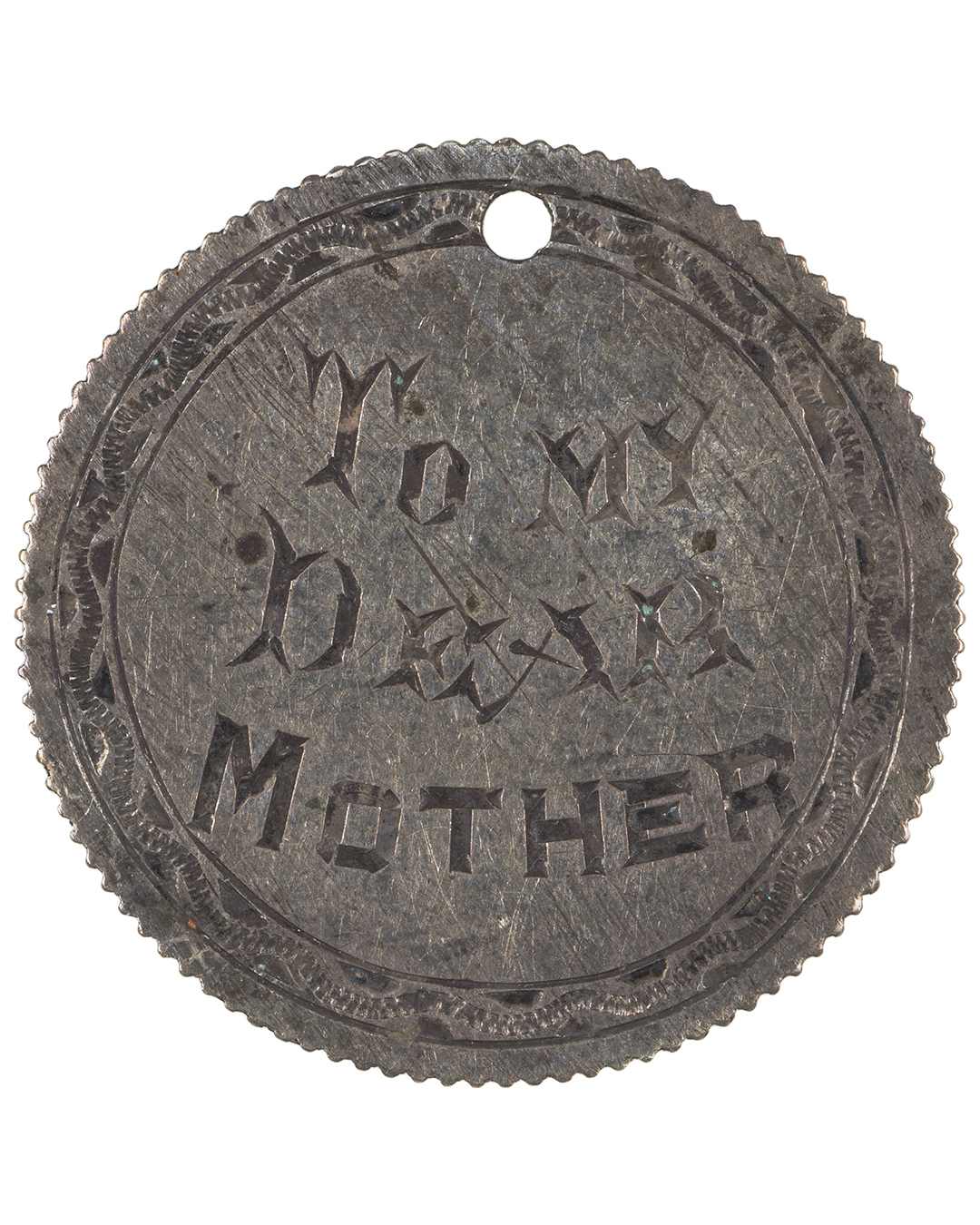 Silver franc engraved with 'to my dear mother'